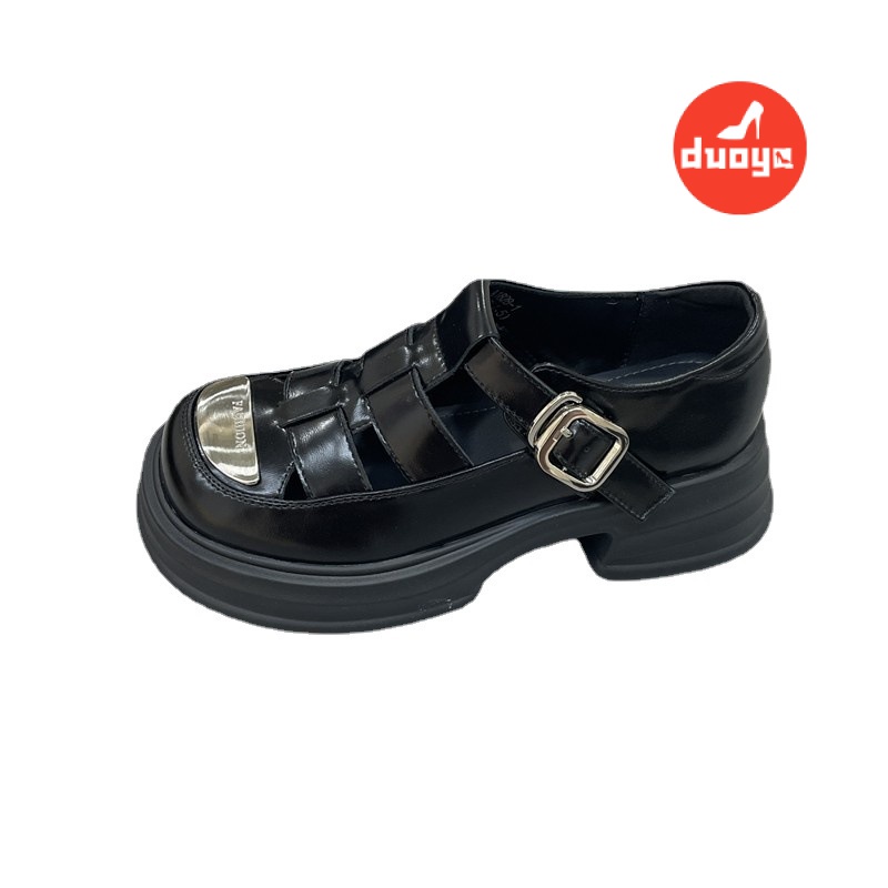 Duoya Tóc Thẳng ~ [Hàng Có Sẵn] Giày Sandal Đế Dày Bằng Da Thật Đế Kim Loại Rỗng Thoáng Khí Phong Cách La Mã Hợp Thời Trang Tăng Chiều Cao Miễn Phí Vận Chuyển