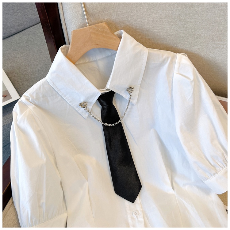 Áo Sơ Mi Tay Phồng Ngắn Màu Trắng Thời Trang Mùa Hè Cho Nữ