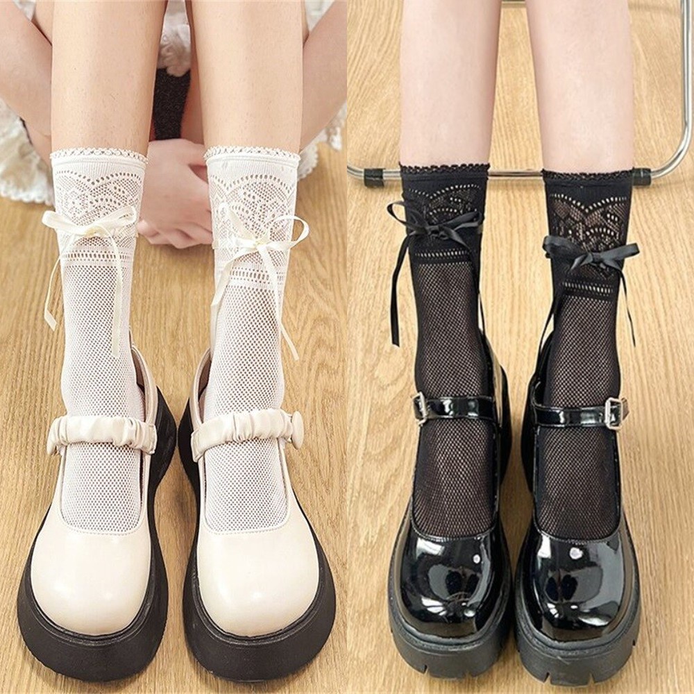Vớ Ống Lửng Mỏng Phối Ren Và Nơ Phong Cách Lolita Nhật Bản Thời Trang Mùa Hè Dành Cho Bạn Nữ
