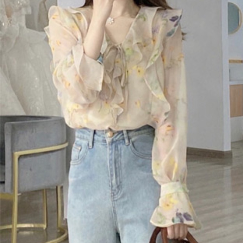 Áo Sơ Mi Chiffon Tay Dài Chống Nắng Đa Năng In Họa Tiết Hoa Phong Cách Pháp Thời Trang Mùa Hè Cho Nữ