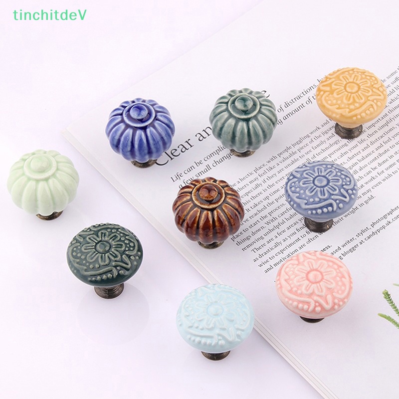 1 Tay Nắm Ngăn Kéo Tủ Bằng Gốm Hình Tròn Họa Tiết Hoa