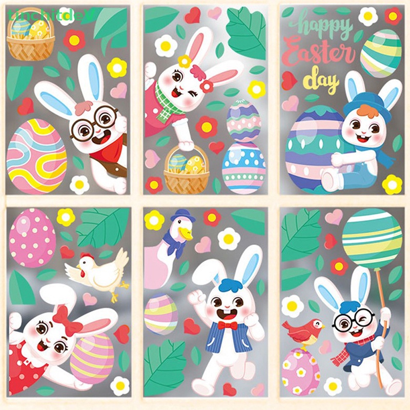 1 Sticker Dán Cửa Sổ Kính Hình Thỏ Trứng Phục Sinh Kích Thước 20X30Cm