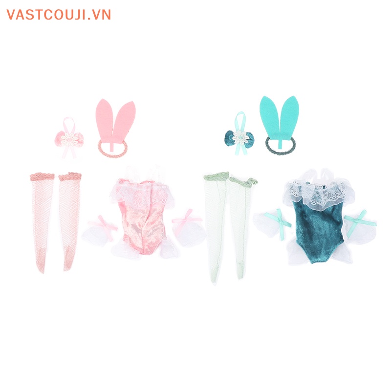 1 Bộ Đầm + Vòng Đeo Tay + Vớ / Băng Đô Nơ Hình Thỏ Dễ Thương Cho Búp Bê 11.8inch