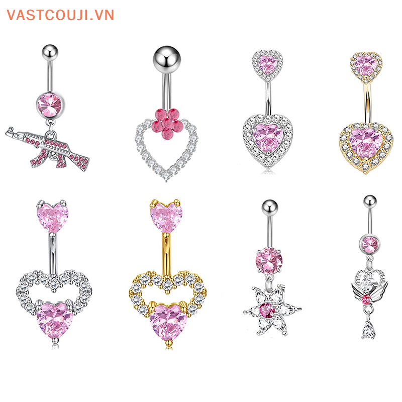 Khuyên Rốn Đính Đá Zircon Hình Trái Tim Thời Trang Cho Nữ