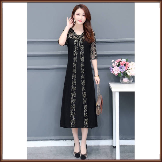 Đầm Dáng Rộng Cổ Chữ V Phối Lưới In Họa Tiết Xinh Xắn Thời Trang Cho Nữ