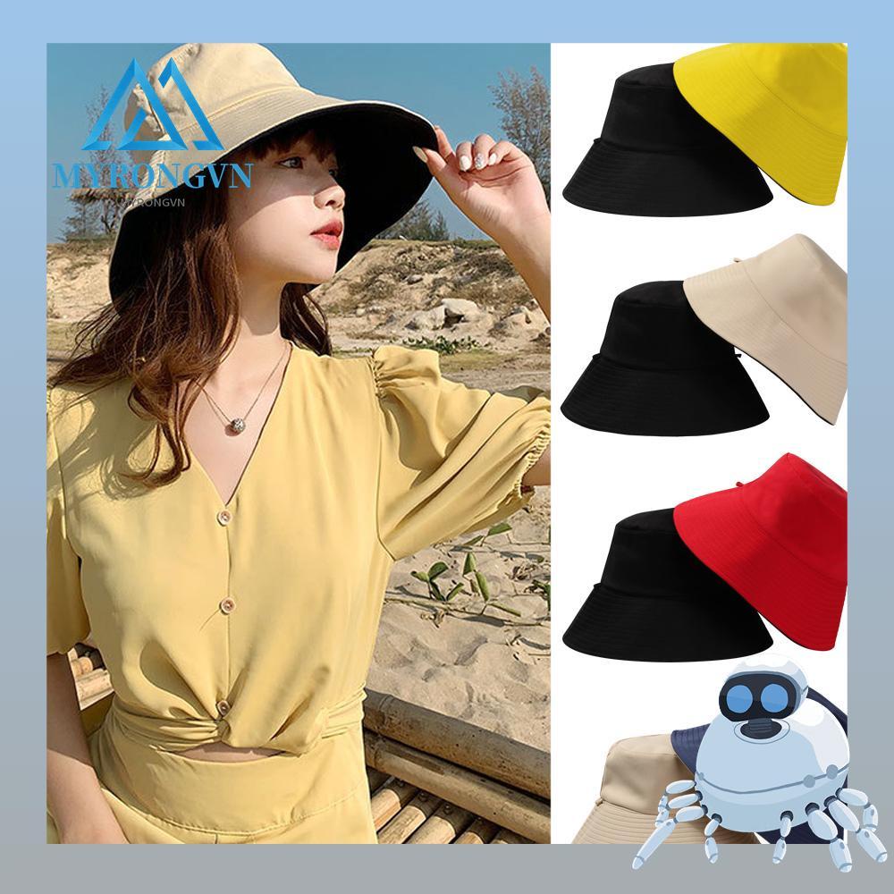 Nón Tai Bèo Hai Mặt Chống Tia UV Vành Rộng Có Thể Gập Lại Kèm Dây Đeo Cho Nam Nữ