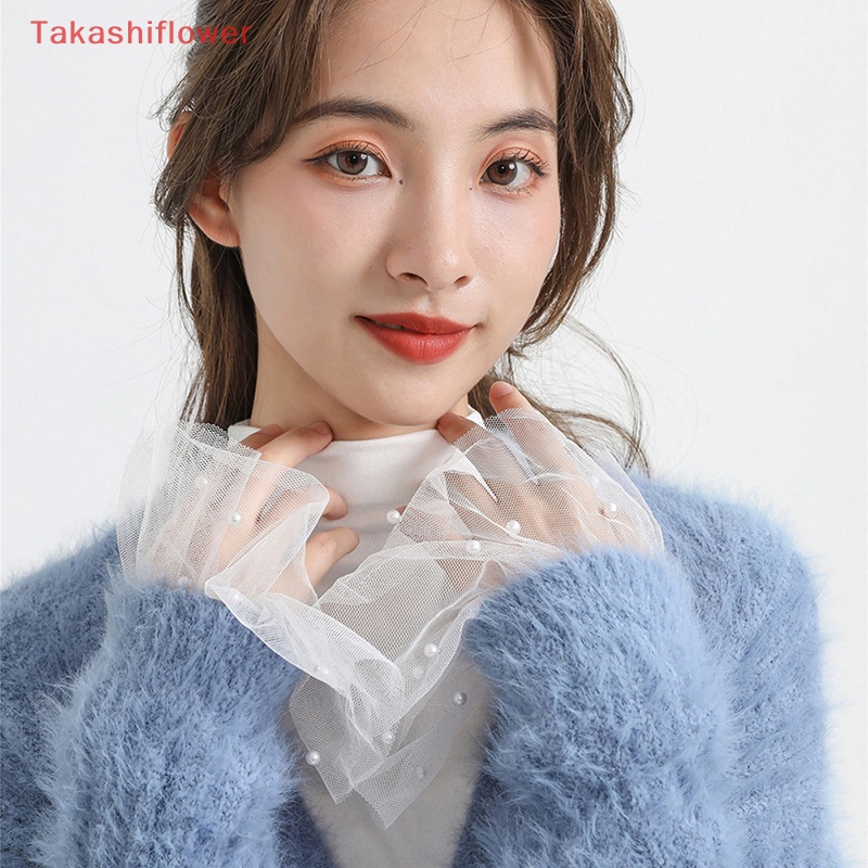 (Takashiflower) 1 Cặp Khuy Măng Sét Giả Lưới Ren Hai Lớp Xếp Ly Ấm Áp Có Thể Tháo Rời