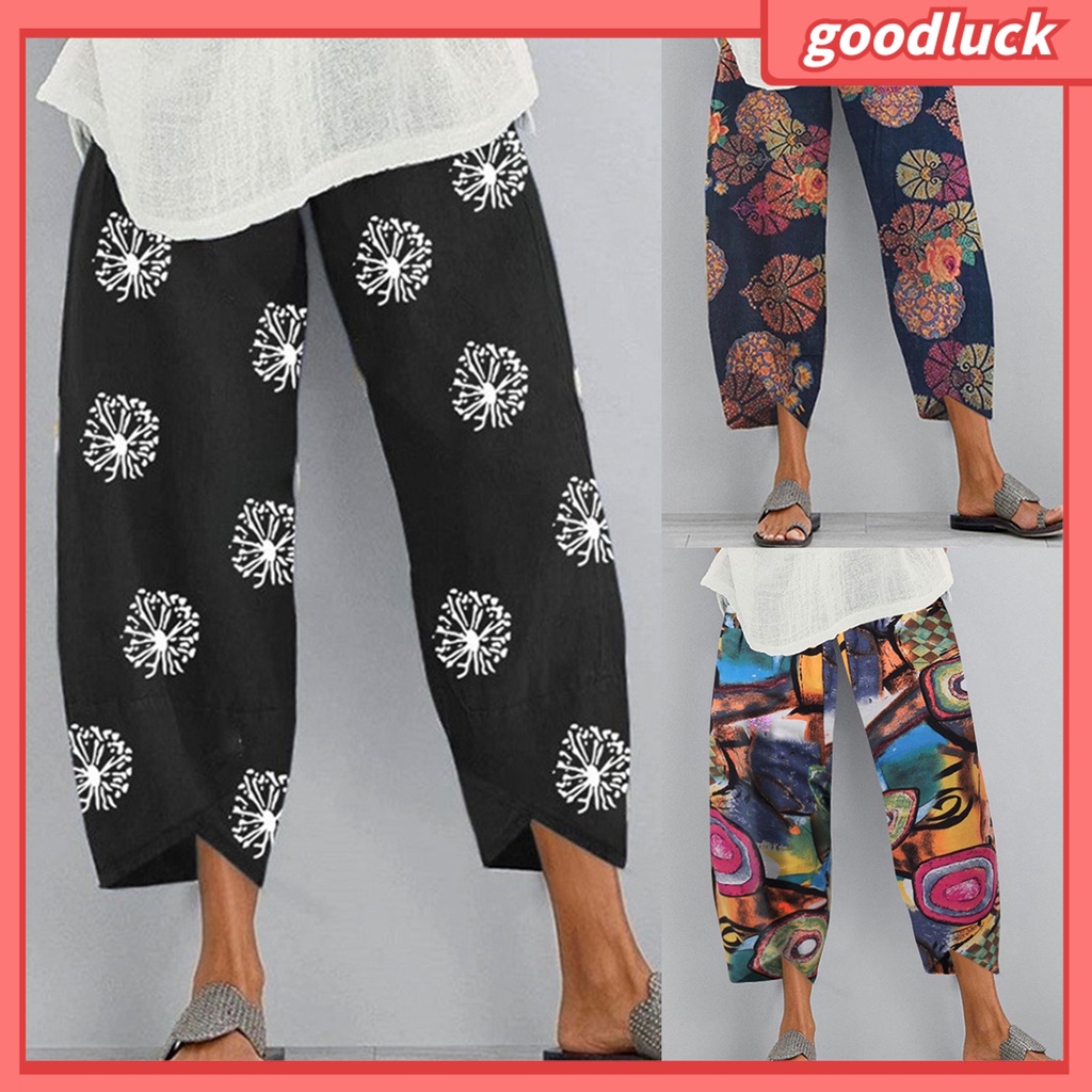 Quần Dài Dáng Rộng Bằng Polyester Co Giãn In Họa Tiết Độc Đáo Thời Trang Cho Nữ