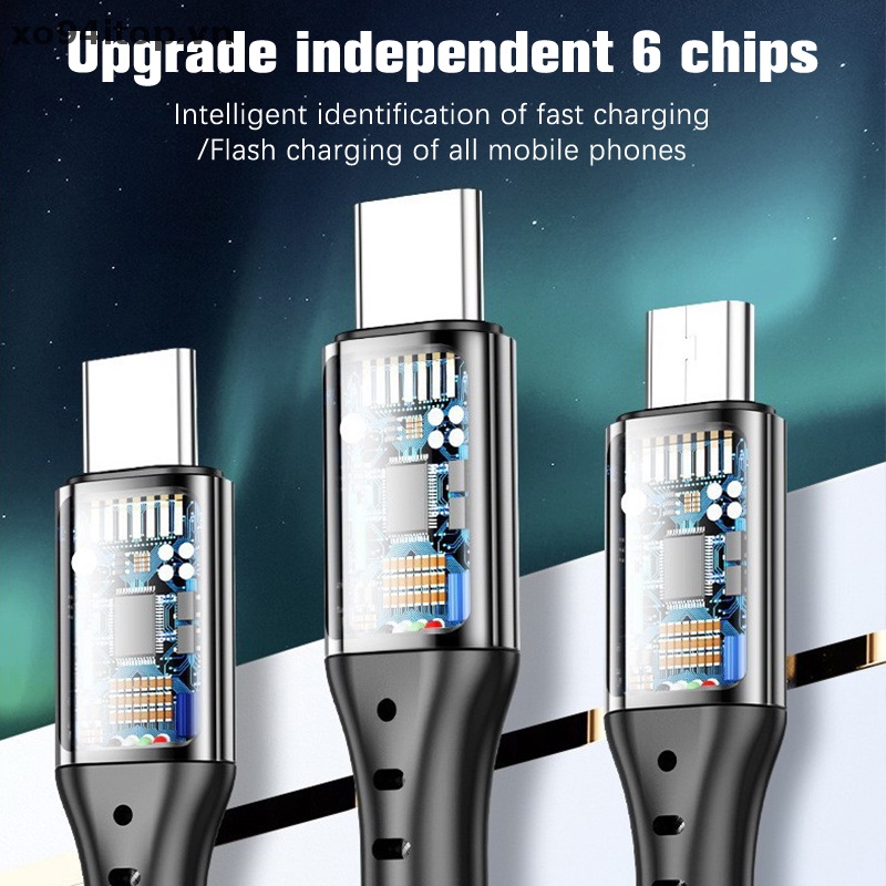 Dây Cáp Sạc Nhanh Ba Trong Một XOITOP 66w 5A Cho Điện Thoại Android Type C