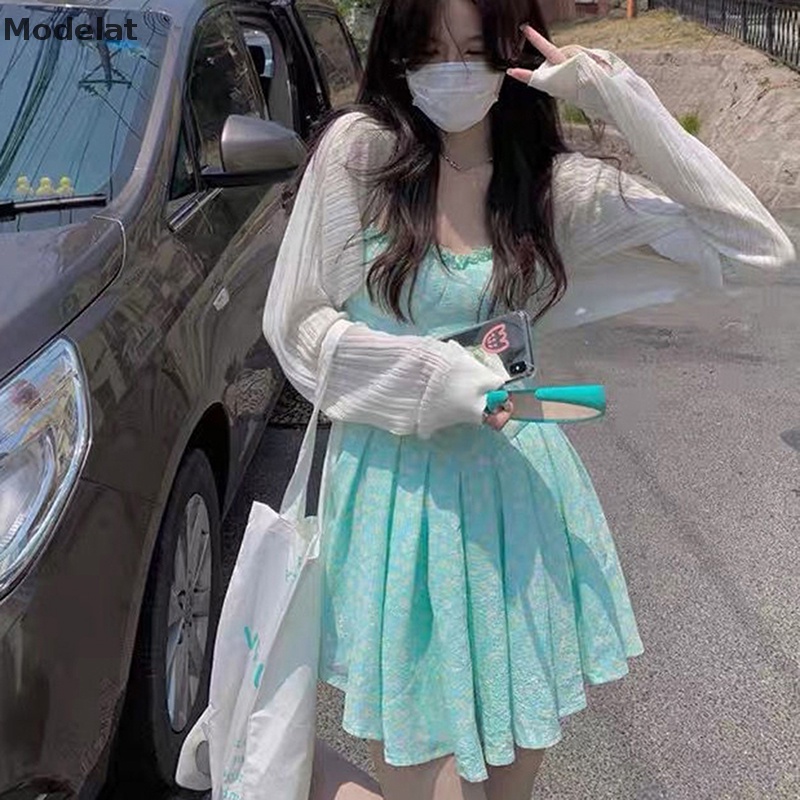 Mfc Đầm Hai Dây Phối Bèo Họa Tiết Hoa Xinh Xắn Thời Trang Mùa Hè Cho Nữ