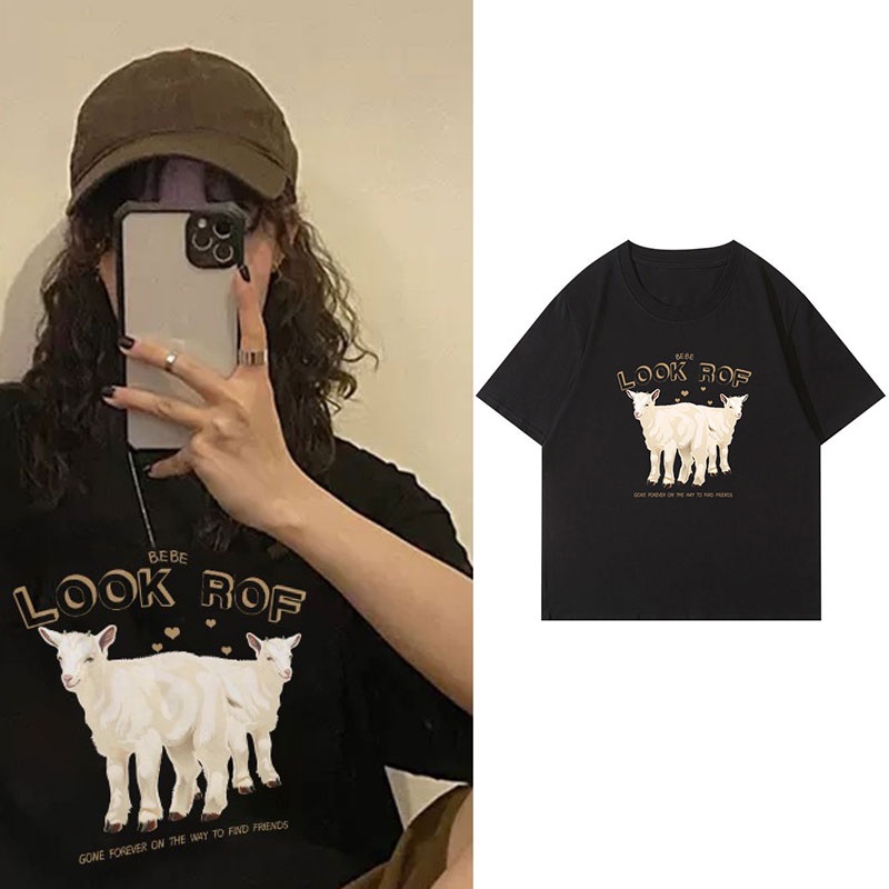 Áo Thun 100% Cotton Tay Ngắn Cổ Tròn In Họa Tiết Phong Cách Hàn Quốc Cho Nữ