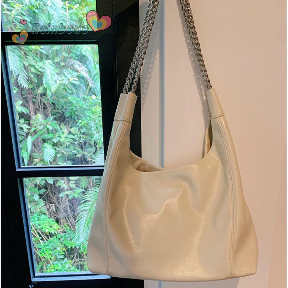 Túi Đeo Chéo Da Pu Mềm Phối Dây Xích Màu Cầu Vồng Thời Trang Cá Tính