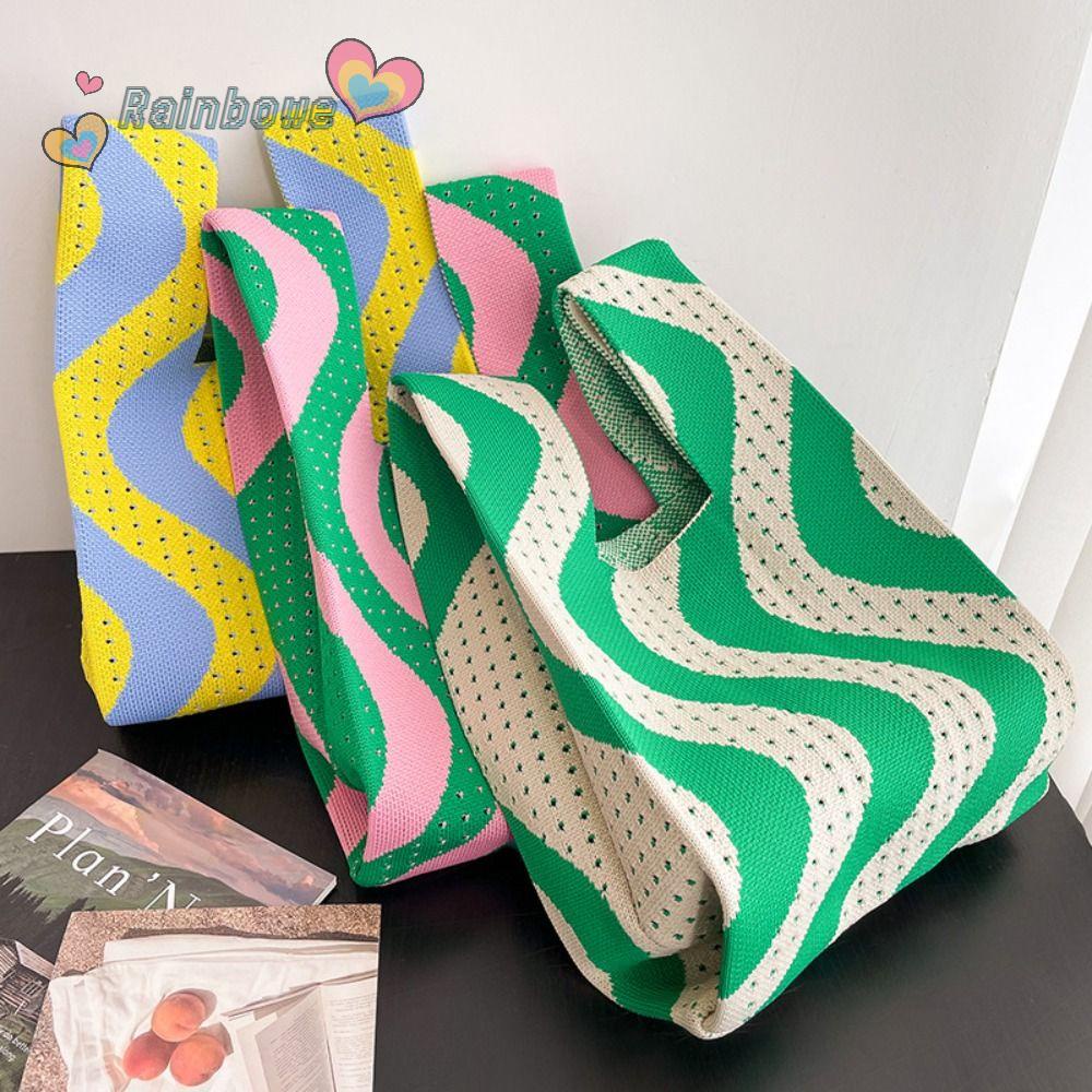 Túi Xách Đan Len Màu Cầu Vồng Thời Trang