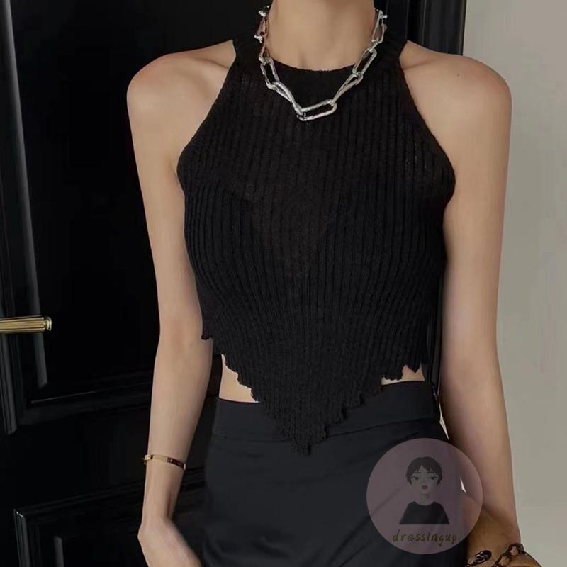 Áo Tank Top Dệt Kim Không Tay Màu Sắc Đơn Giản Cho Nữ