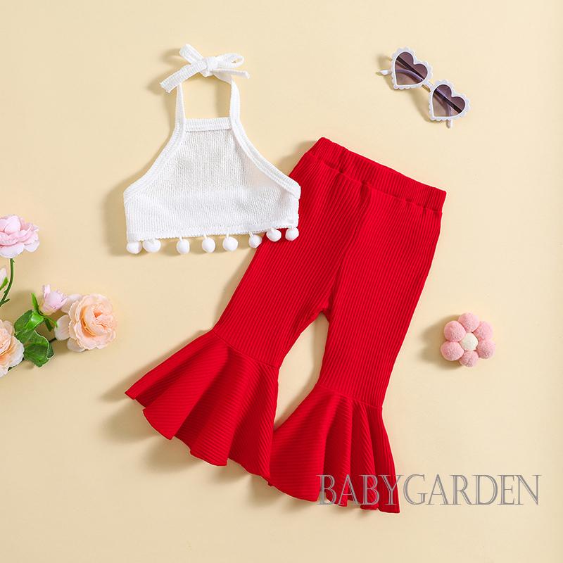 Set Áo Hai Dây Phối Tua Rua + Quần Ống Loe Thời Trang Mùa Hè Cho Bé Gái 1-5 Tuổi