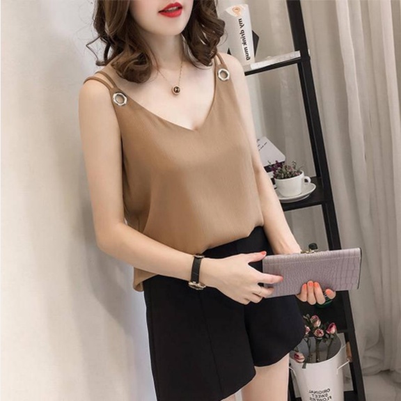 Áo Tank Top Không Tay Cổ Chữ V Dáng Rộng Plus Size Cho Nữ