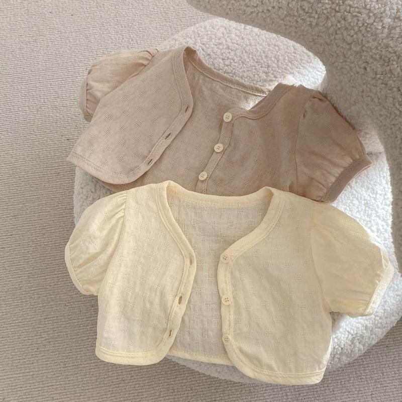 Áo Khoác Cardigan Mỏng Tay Phồng Ngắn Màu Trơn Thời Trang Mùa Hè Dành Cho Bé Gái