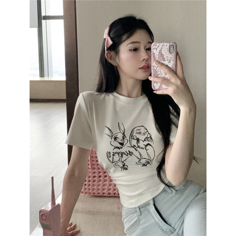 Áo baby tee Thun croptop Mỏng Mùa Hè Tay Cộc Xếp Ly Ôm Dáng Phong Cách Mới Dễ Phối Đồ Cho Nữ