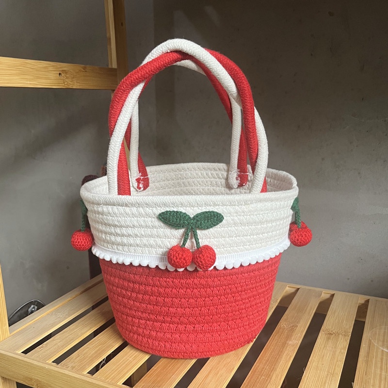 MISCHA Túi cotton Đan Thủ Công Hình Quả cherry Dễ Thương Dành Cho Nữ