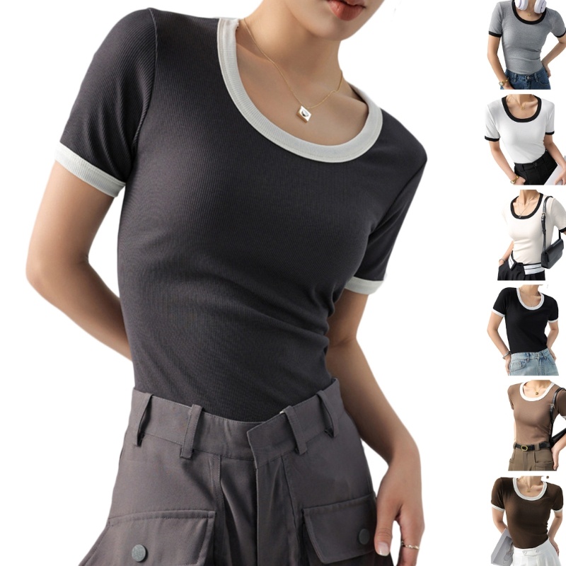 Áo Thun Tay Ngắn Cổ Tròn Màu Sắc Thời Trang Cho Nữ