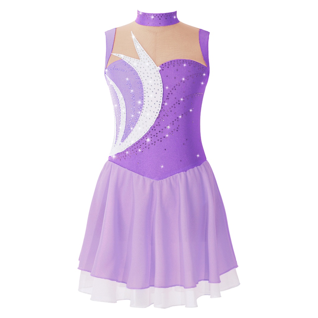 Trẻ Em Bé Gái Thời Trang Quần Áo Không Tay Cổ Tròn Sáng Bóng Kim Cương Giả Trang Trí Phong Cách Chắp Vá Rỗng Lưng Đầm Khiêu Vũ