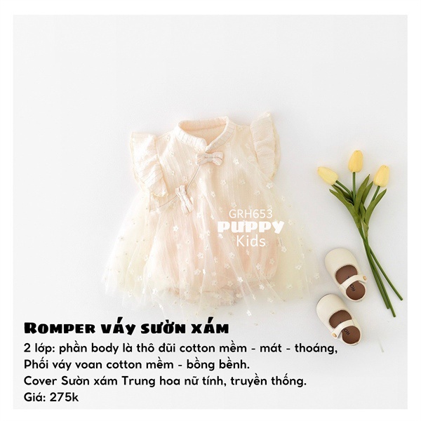 (GRH653) (5-12kg) Bộ liền thân dành cho bé gái (PUPPY KIDS) Romper váy sườn xám, phối váy voan cotton