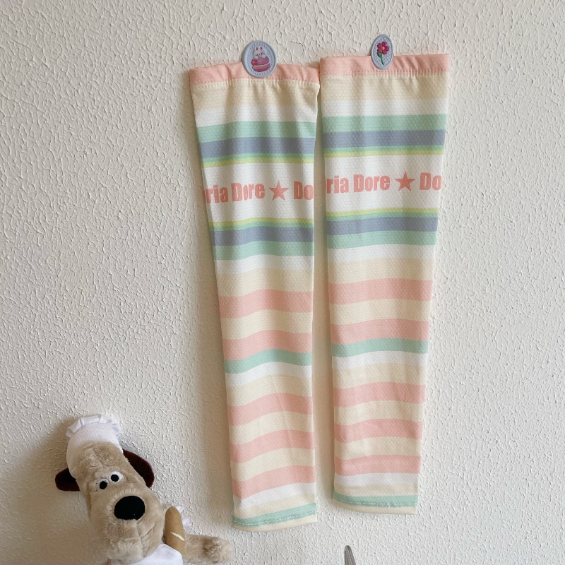 Găng Tay Chống Nắng Bằng Lụa Lạnh Mỏng Dáng Rộng Họa Tiết Kẻ Sọc Chống Tia Cực Tím Thời Trang Mùa Hè Cho