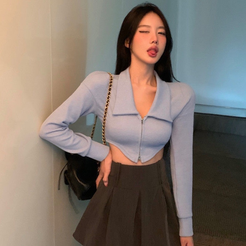 IELGY        Áo Khoác cardigan Dệt Kim Có Dây Kéo Đôi Ôm Dáng Màu Trơn Phong Cách niche Cho Nữ