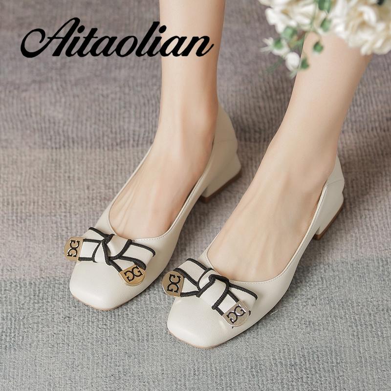 Giày Cao Gót 3cm Da Mềm Mũi Vuông Thắt Nơ Phong Cách retro Anh Quốc Thời Trang