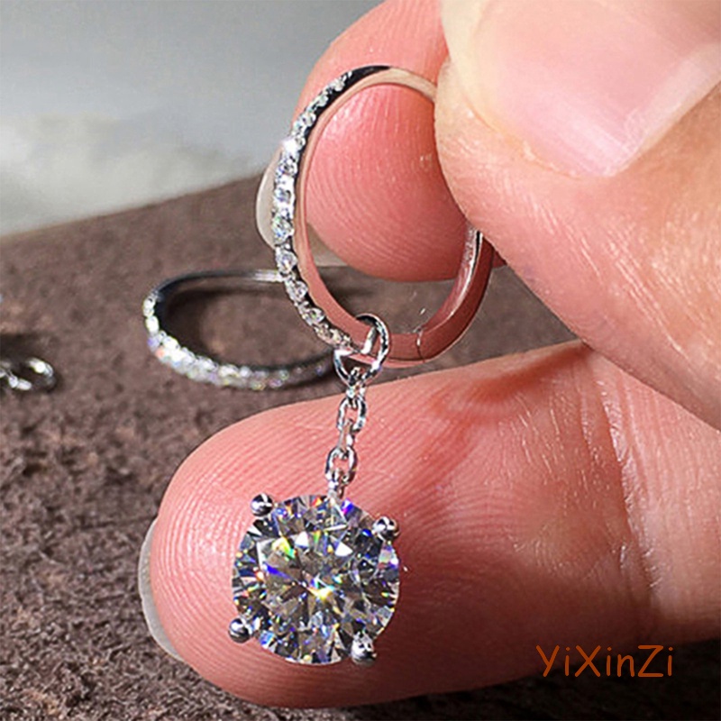 Yixinzi Khuyên Tai Lủng Lẳng Đính Đá Zircon Dây Xích Tròn Phong Cách Đơn Giản Tinh Tế Cho Cô Dâu
