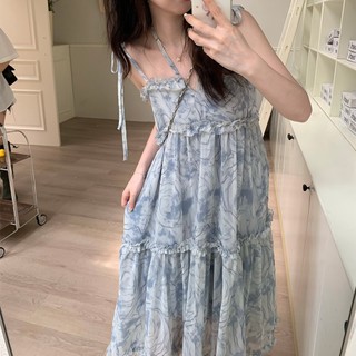 Đầm Hai Dây Dáng Rộng Họa Tiết Hoa Xinh Xắn Thời Trang Mùa Hè Theo Phong Cách Pháp Cho Nữ