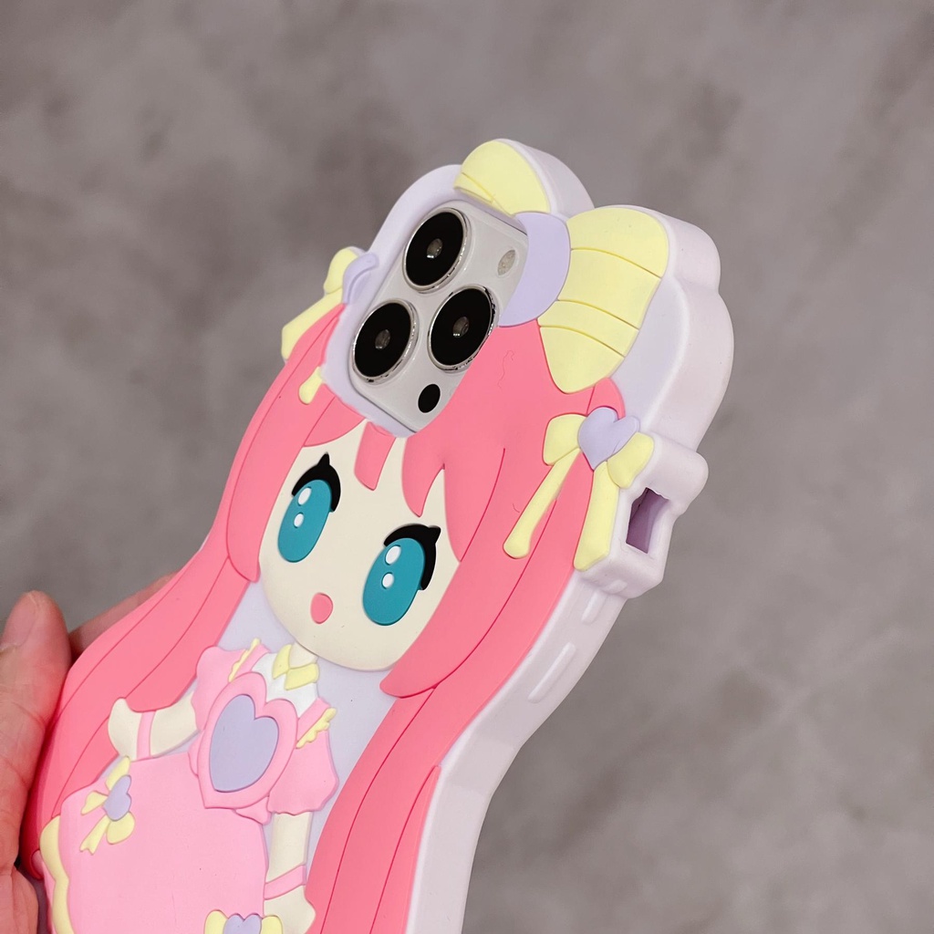 Ốp Điện Thoại Silicon TPU Mềm Hình Cô Gái Hoạt Hình 3D Dễ Thương Chống Sốc Chống Rơi Cho iPhone 14 13 12 11 Pro Max