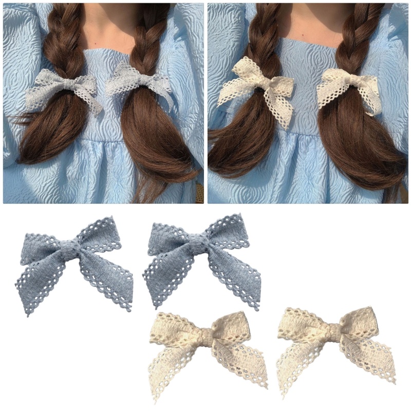 Set 2 Kẹp Tóc Mini Thắt Nơ Phối Ren Dễ Thương Dành Cho Nữ
