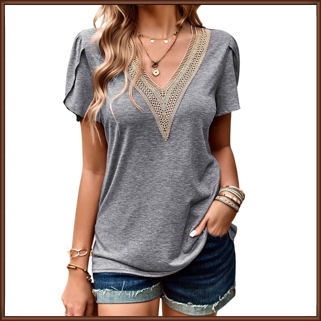Áo Thun Mùa Hè Tay Cộc Cổ Chữ V Màu Sắc Đơn Giản Hợp Thời Trang