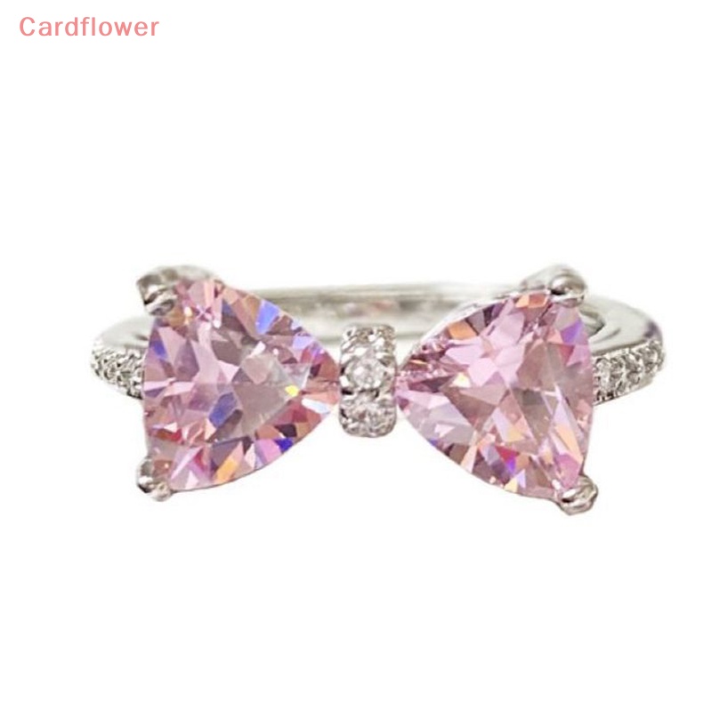 < Cardflower > Nhẫn Hình Nơ Đính Kim Cương Màu Hồng Dễ Thương Có Thể Điều Chỉnh Phong Cách Ins Ngọt Ngào Làm Quà Tặng Sinh