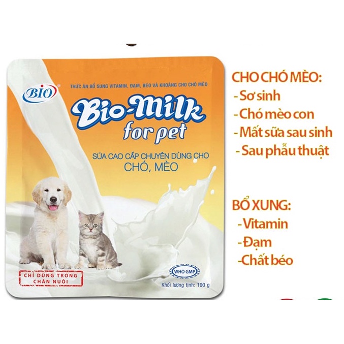 Bio Milk Sữa Bột Cho Chó Mèo - Thay Thế Sữa Mẹ, Tăng Đề Kháng, Miễn Dịch Cho Chó Mèo Con -100gr