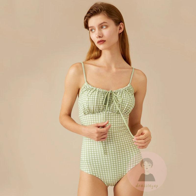 Bộ Đồ Bơi Một Mảnh Hai Dây Buộc Dây Trước Ngực In Họa Tiết Thời Trang Mùa Hè Cho Bạn Gái