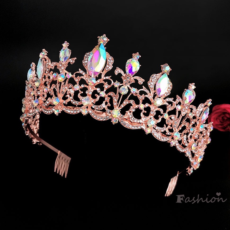 Băng Đô Cài Tóc Hình Vương Miện Đính Đá Nhiều Màu Sắc Lấp Lánh Cổ Điển Dành Cho Cô Dâu