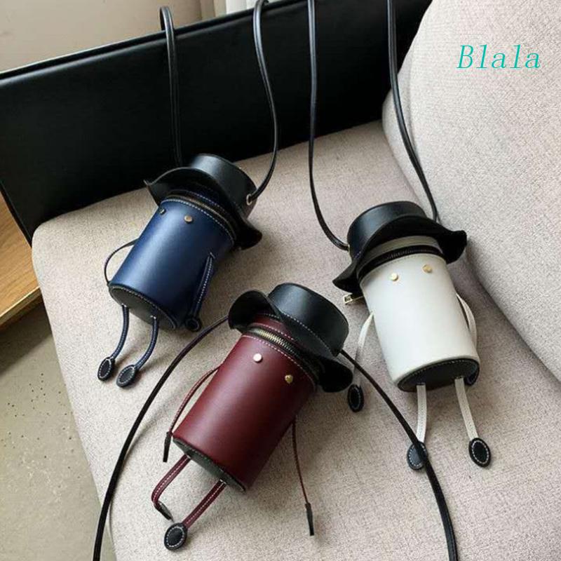 Túi Xách Bucket Da Pu Hình Trụ Mini Làm Thủ Công Thiết Kế Dễ Thương