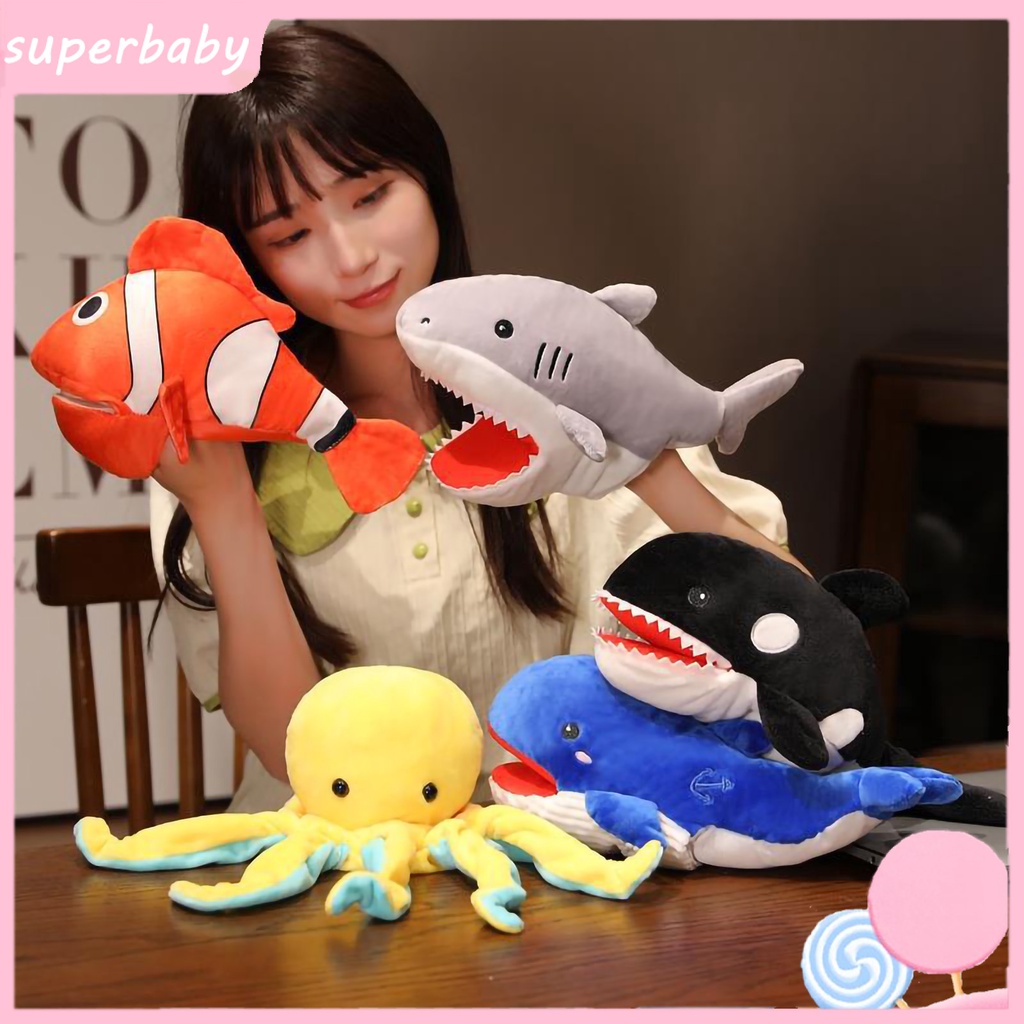 Đồ Chơi Con Rối Đeo Tay Hình Cá Mập / Bạch Tuộc / Cá Voi Nhồi Bông Mềm Linh Hoạt Tập Tương Tác Cho Bé