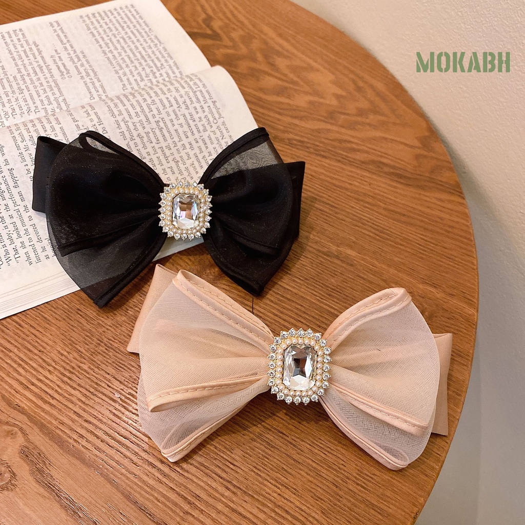 Kẹp Tóc Hình Nơ Lưới Đính Đá Ngọt Ngào Phong Cách Hàn Quốc