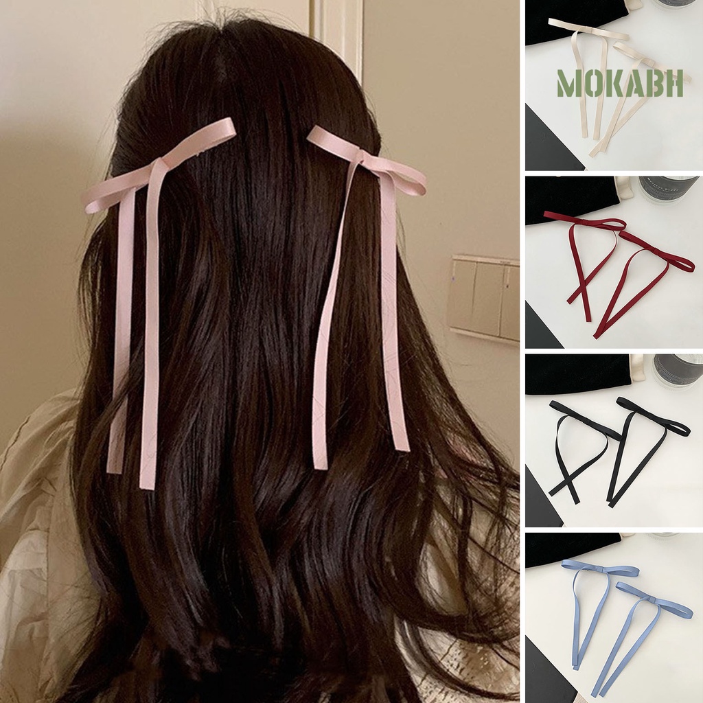 Bộ 2 Dây Cột Tóc Ruy Băng Mềm Mại Màu Trơn Không Phai Cho Nữ