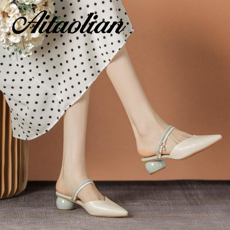 Dép Da Cao Gót 4cm Mũi Nhọn Thời Trang Cho Nữ