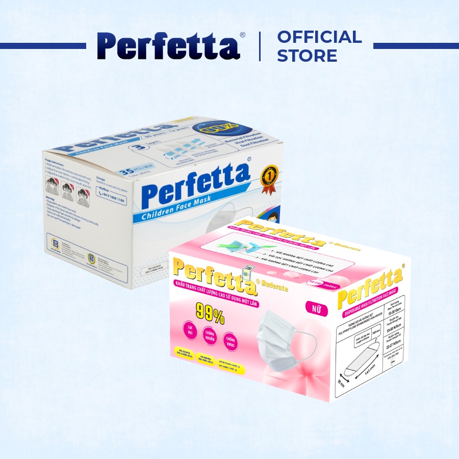 Combo 2 hộp - 1 hộp khẩu trang Perfetta ladies  và 1 hộp khẩu trang Perfetta trẻ em 