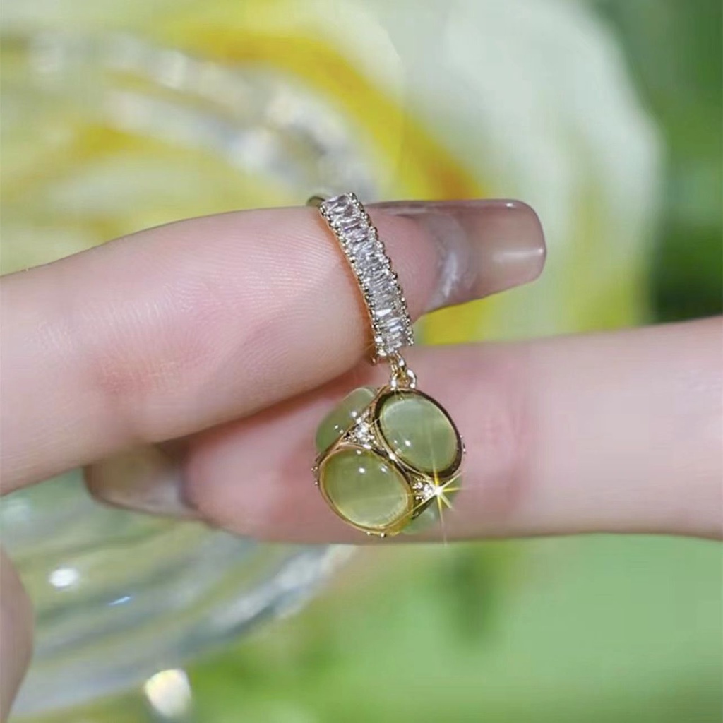 Khuyên Tai Tròn Đính Đá Mắt Mèo Tự Nhiên Thiết Kế Mới Tinh Tế Cho Nữ