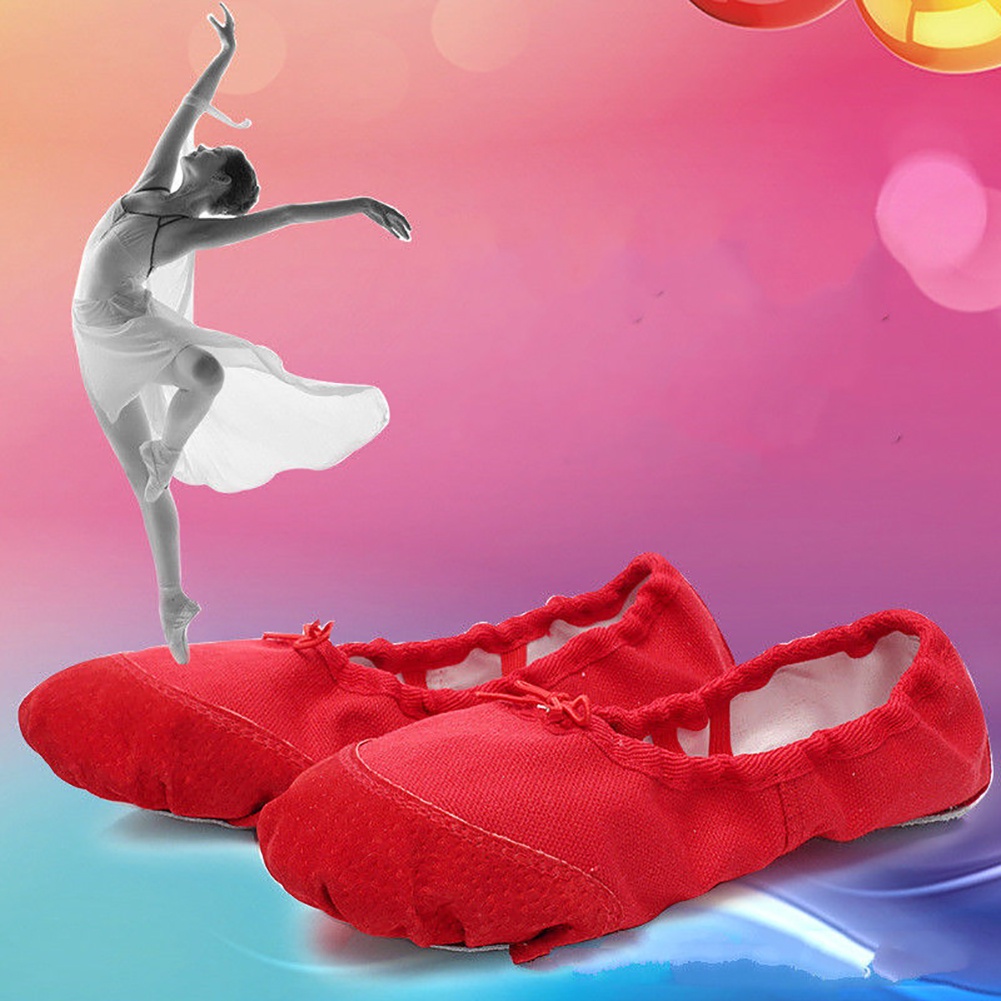 Giày Múa Ba Lê Vải Canvas Phối Da Màu Trơn Dành Cho Bé Gái