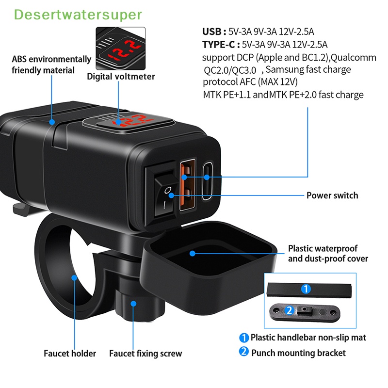 Ổ Cắm Sạc USB 12V Gắn Tay Lái Xe Máy