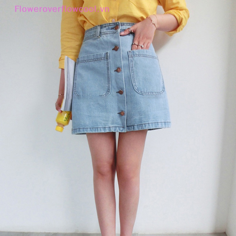 Chân Váy Jeans Chữ A Lưng Cao Thời Trang