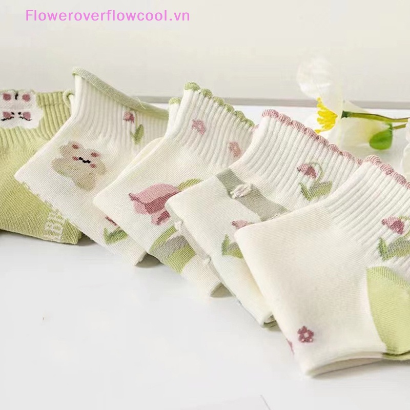 Đôi Vớ Cotton Ngắn Họa Tiết Hoa Dễ Thương Thời Trang Cho Nữ