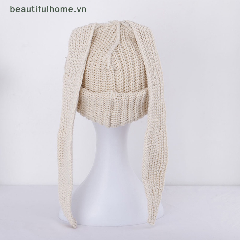 Mũ Len Beanie Dệt Kim Đính Tai Thỏ Tai Dài Dễ Thương Cho Nam Và Nữ